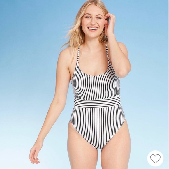 NWT - Shade & Shore Women’s Striped One Piece Swimsuit - Black/White - Size XS - Picture 3 of 12